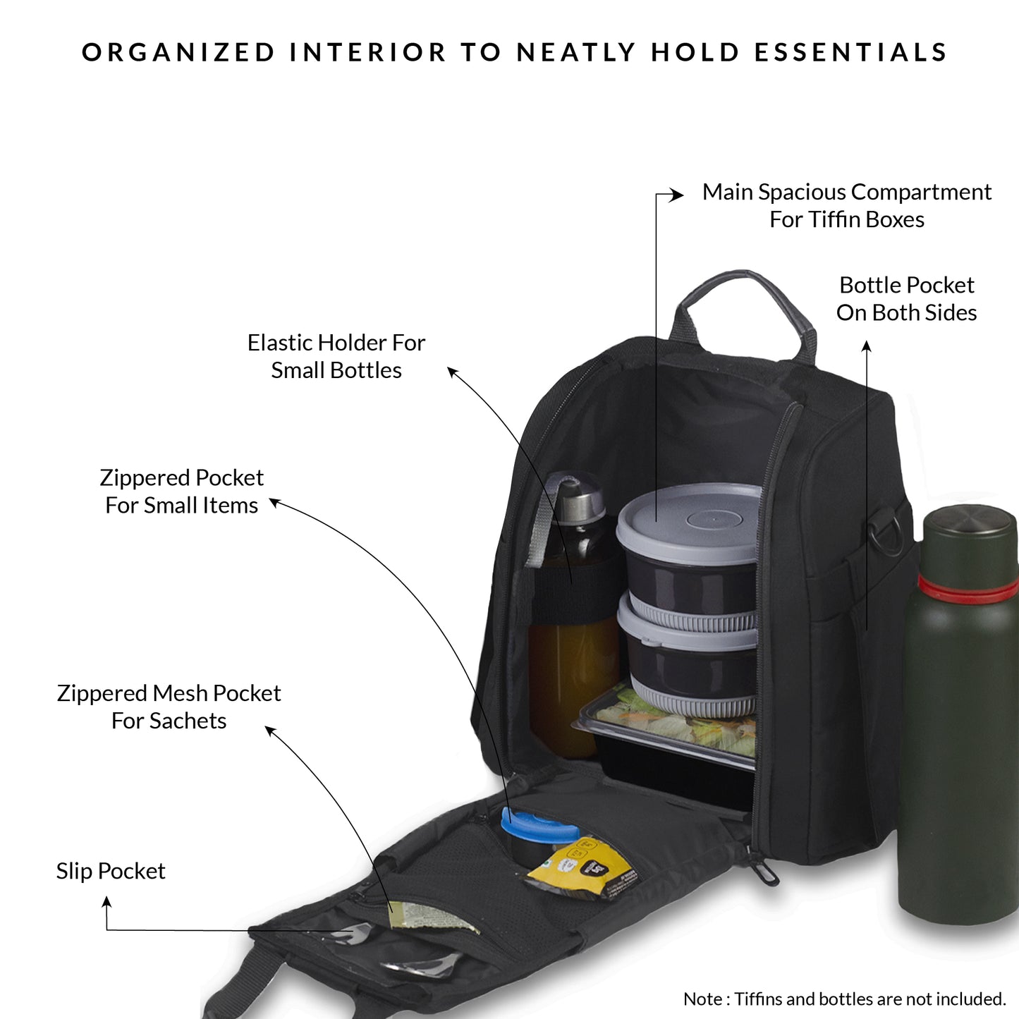 Carriall Black Meal Bag/Tiffin/Lunch Bag for Office.