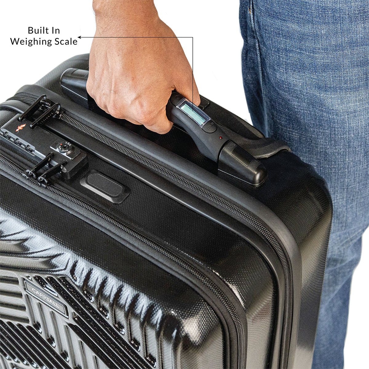 Carriall Smart Trail Polycarbonate Cabin Bag with weighing scale (Black)