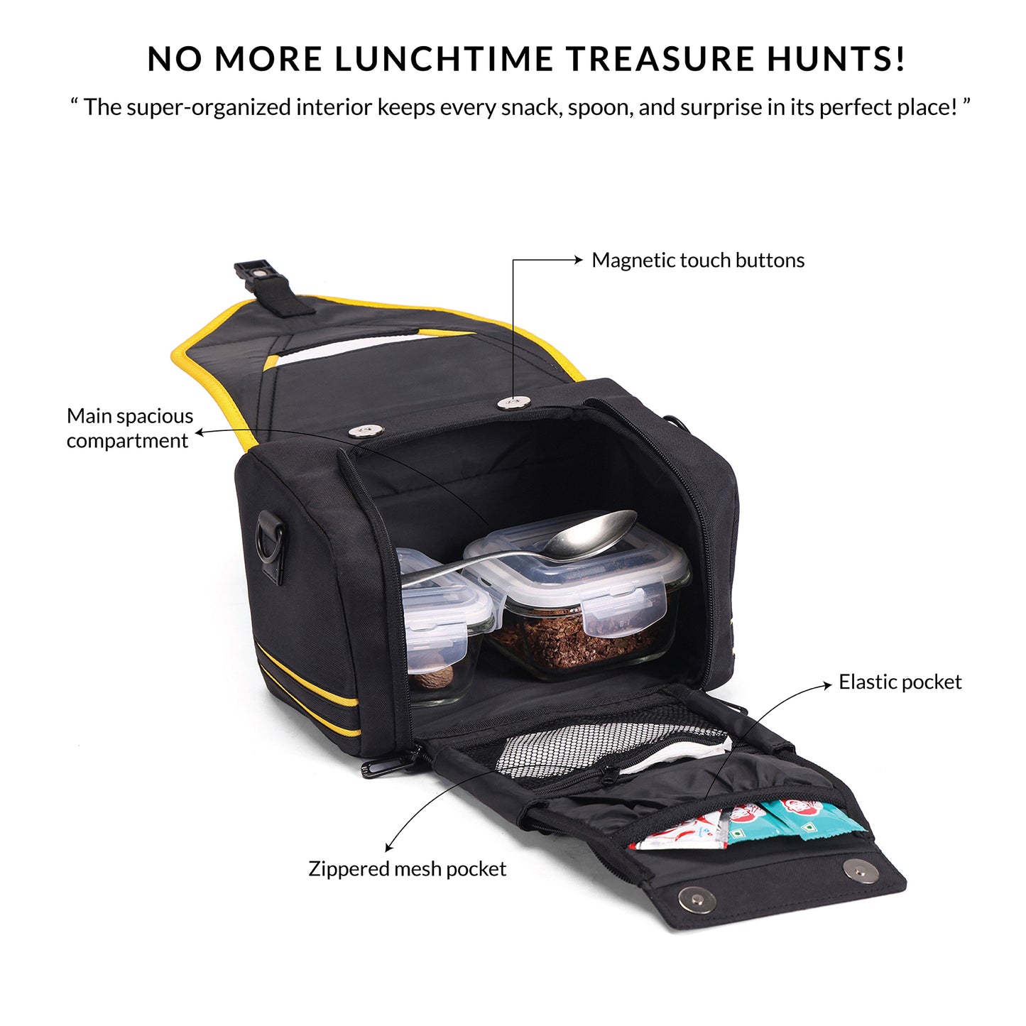Carriall Zento - The Kids Meal Bag Black & Yellow Lunch Bag For Kids Boys & Girls (Black & Yellow)