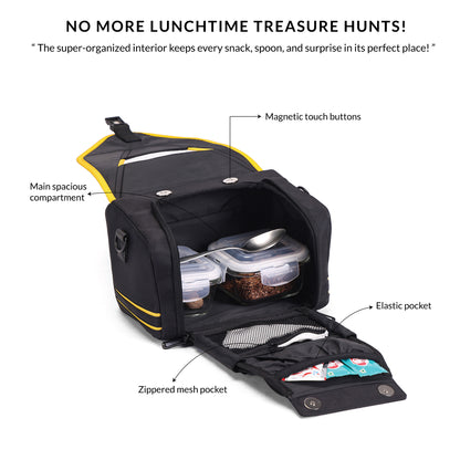 Carriall Zento - The Kids Meal Bag Black & Yellow Lunch Bag For Kids Boys & Girls (Black & Yellow)