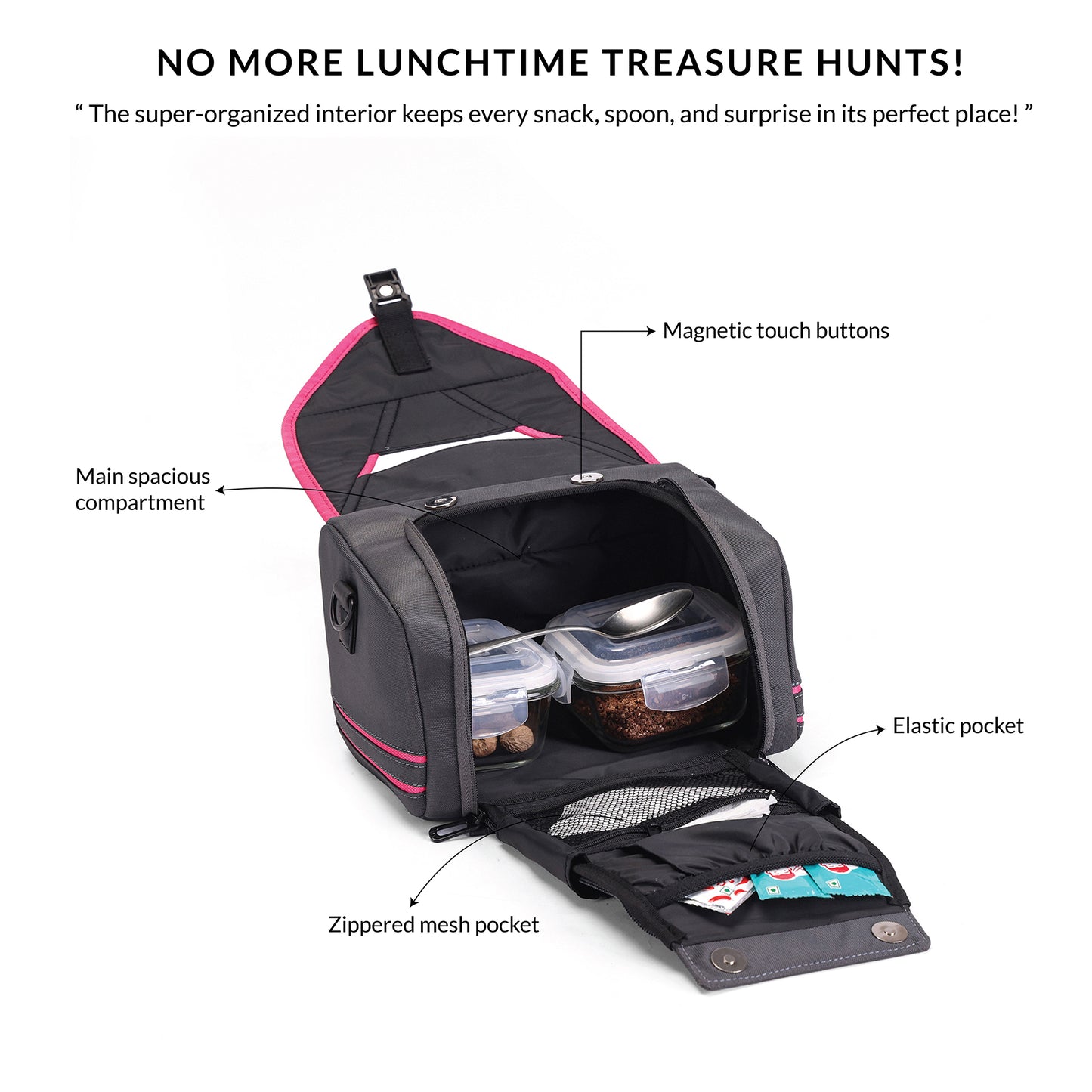 Carriall Zento - The Kids Meal Bag Grey & Pink Lunch Bag For Kids Boys & Girls (Grey & Pink)