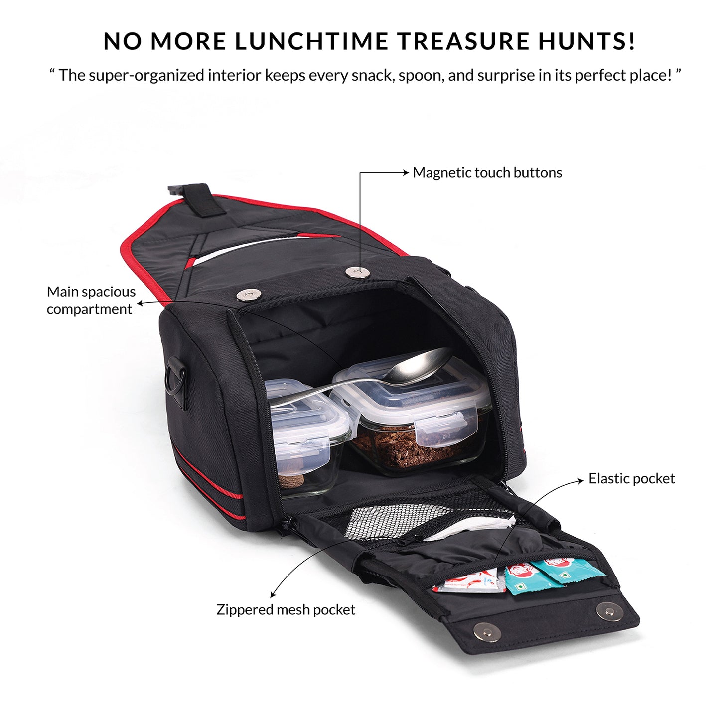 Carriall Zento - The Kids Meal Bag Black & Red Lunch Bag For Kids Boys & Girls (Black & Red)