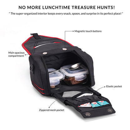 Carriall Zento - The Kids Meal Bag Black & Red Lunch Bag For Kids Boys & Girls (Black & Red)