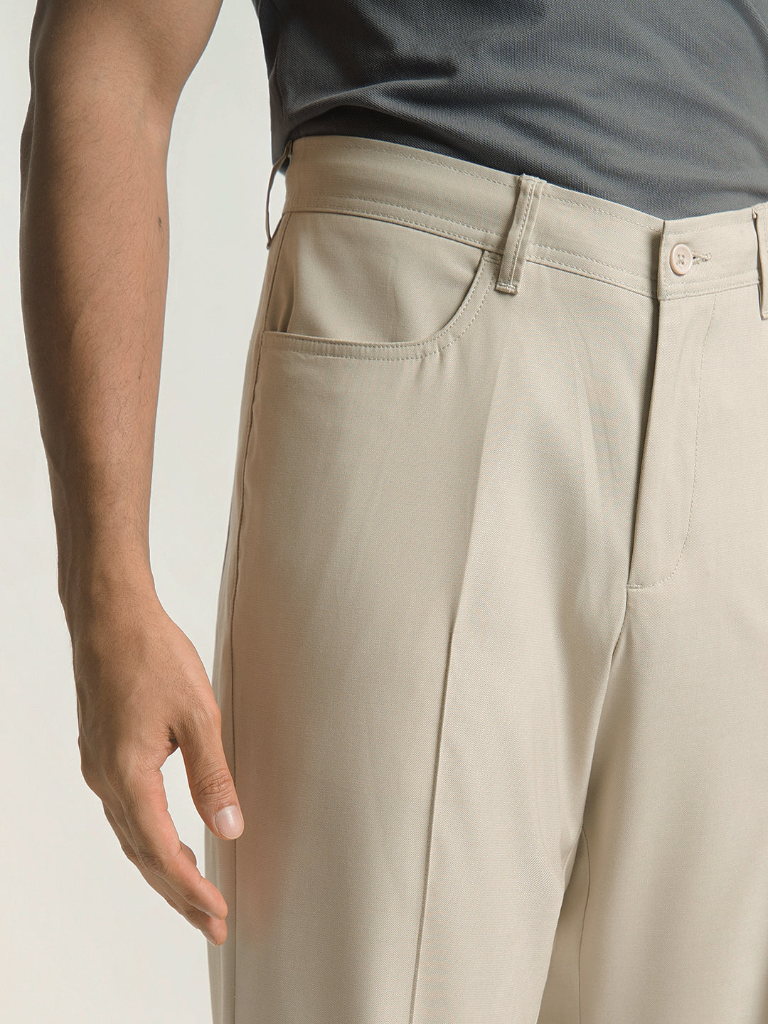 Korean Cream Relaxed Fit Pintuck Pants