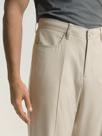 Korean Cream Relaxed Fit Pintuck Pants