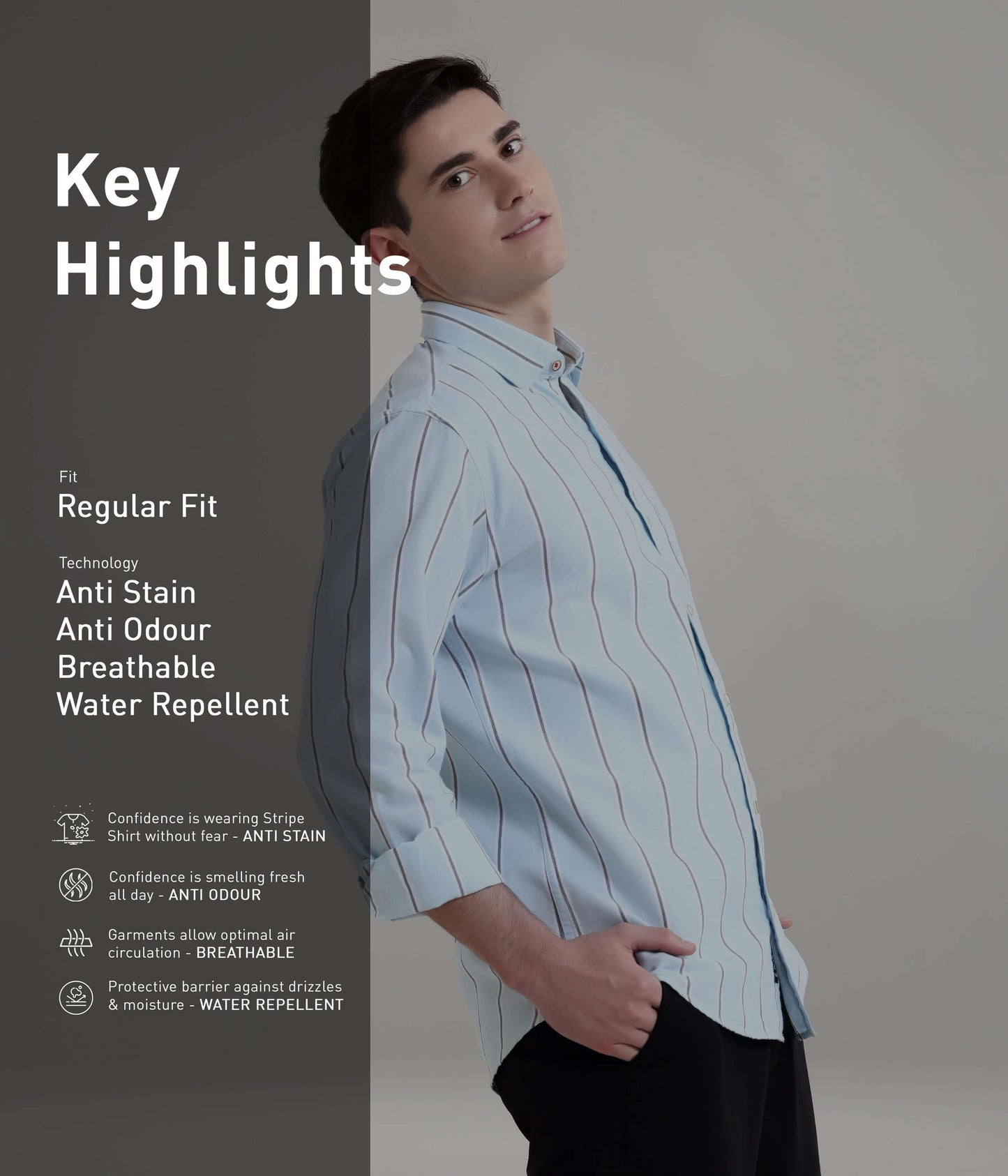 Shirt | Anti Stain Anti Odor Water Repellent   MONOCHROMEBLUE