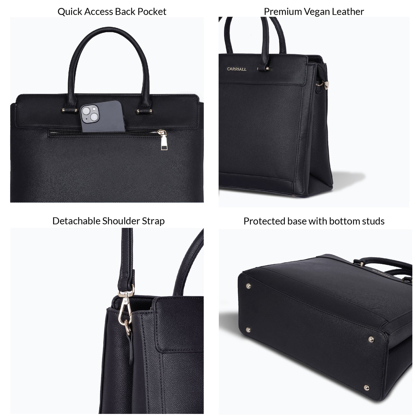 Carriall Empress Vegan Leather Tote bag for women & girls (Black)