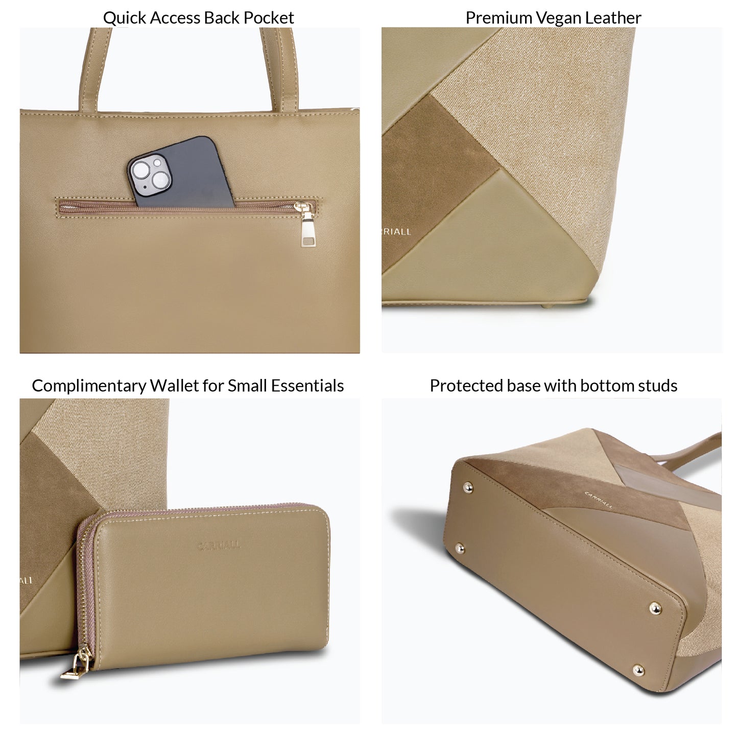 Carriall Estelle Vegan Leather Tote bag for women & girls (Beige)