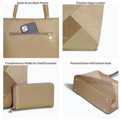 Carriall Estelle Vegan Leather Tote bag for women & girls (Beige)