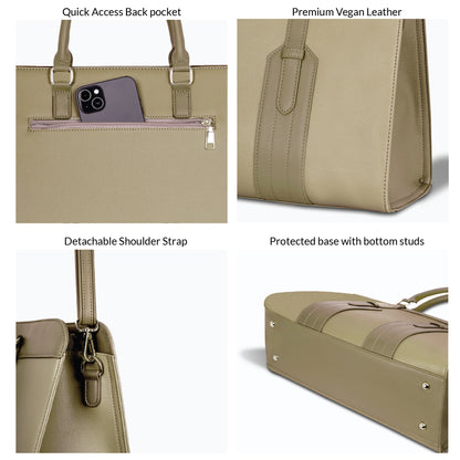 Carriall Hazel Womens Vegan Leather Tote bagfor women & girls (Dark Vanilla)