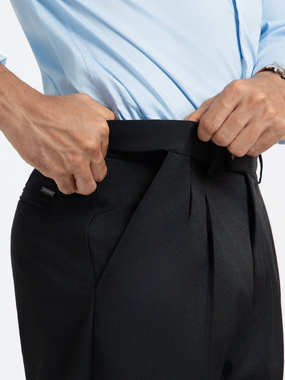 Japanese Black Straight Fit Pleated Formal Trousers