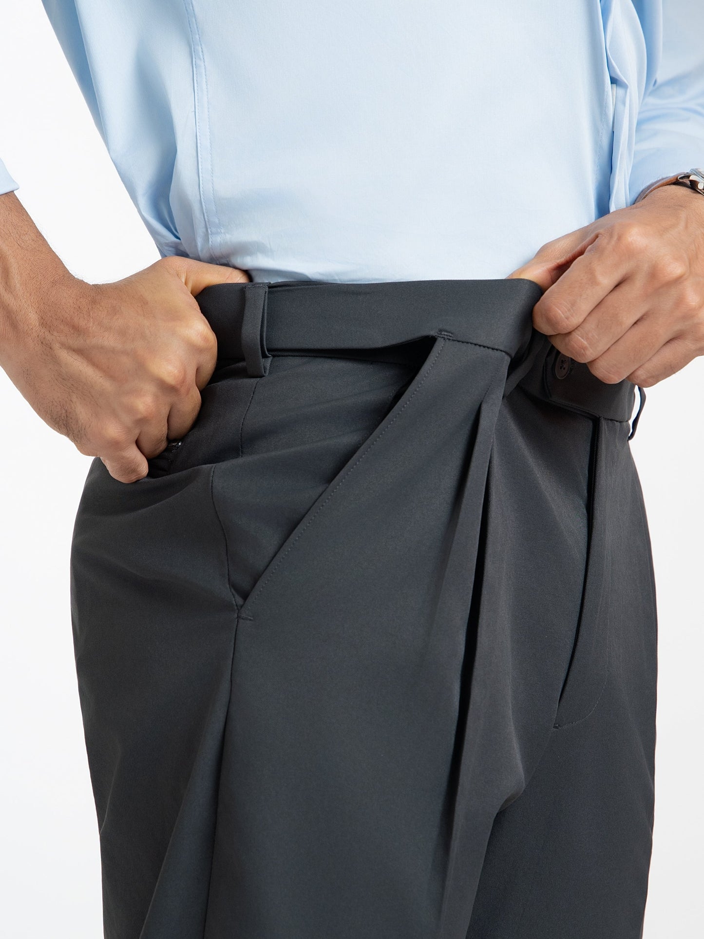 Japanese Grey Straight Fit Pleated Formal Trousers