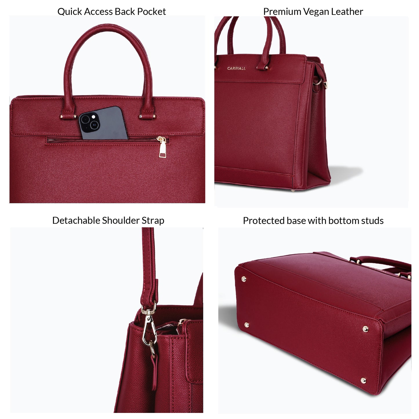 Carriall Empress Vegan Leather Tote bag for women & girls (Wine Red)