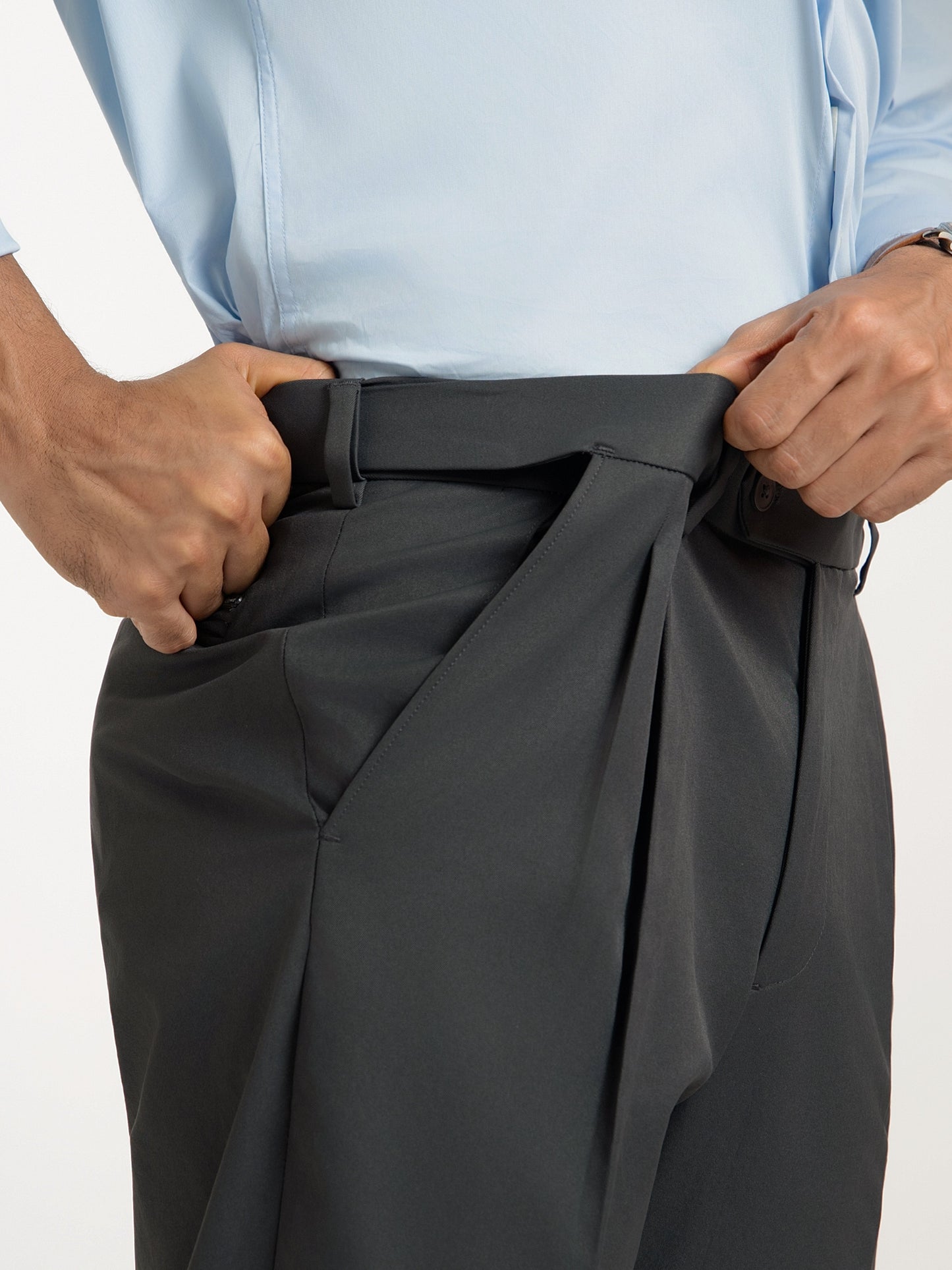 Japanese Grey Straight Fit Pleated Formal Trousers