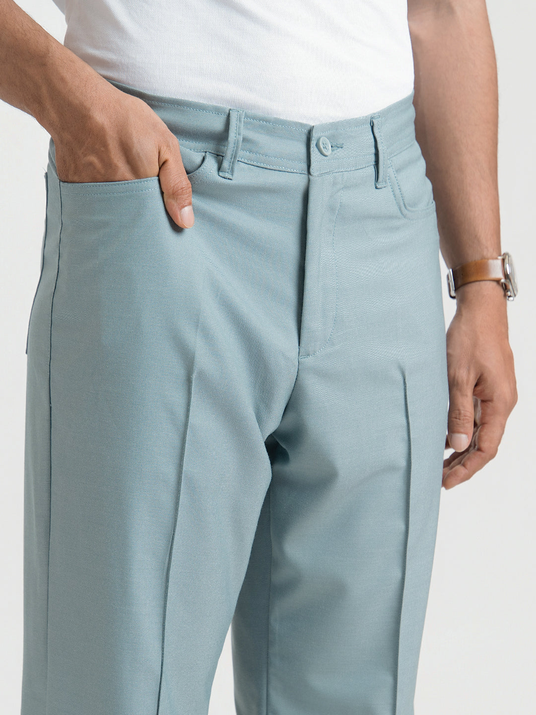 Korean Teal Relaxed Fit Pintuck Pants