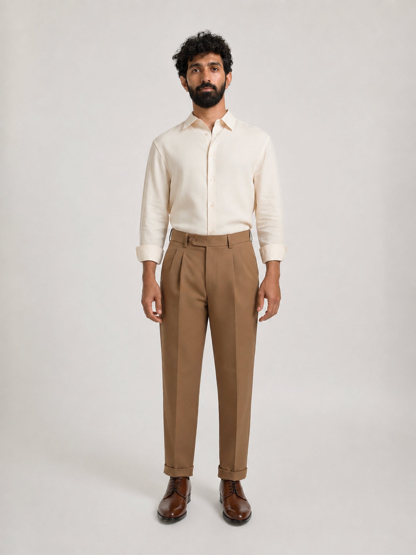 Japanese Brown Straight Fit Pleated Formal Trousers