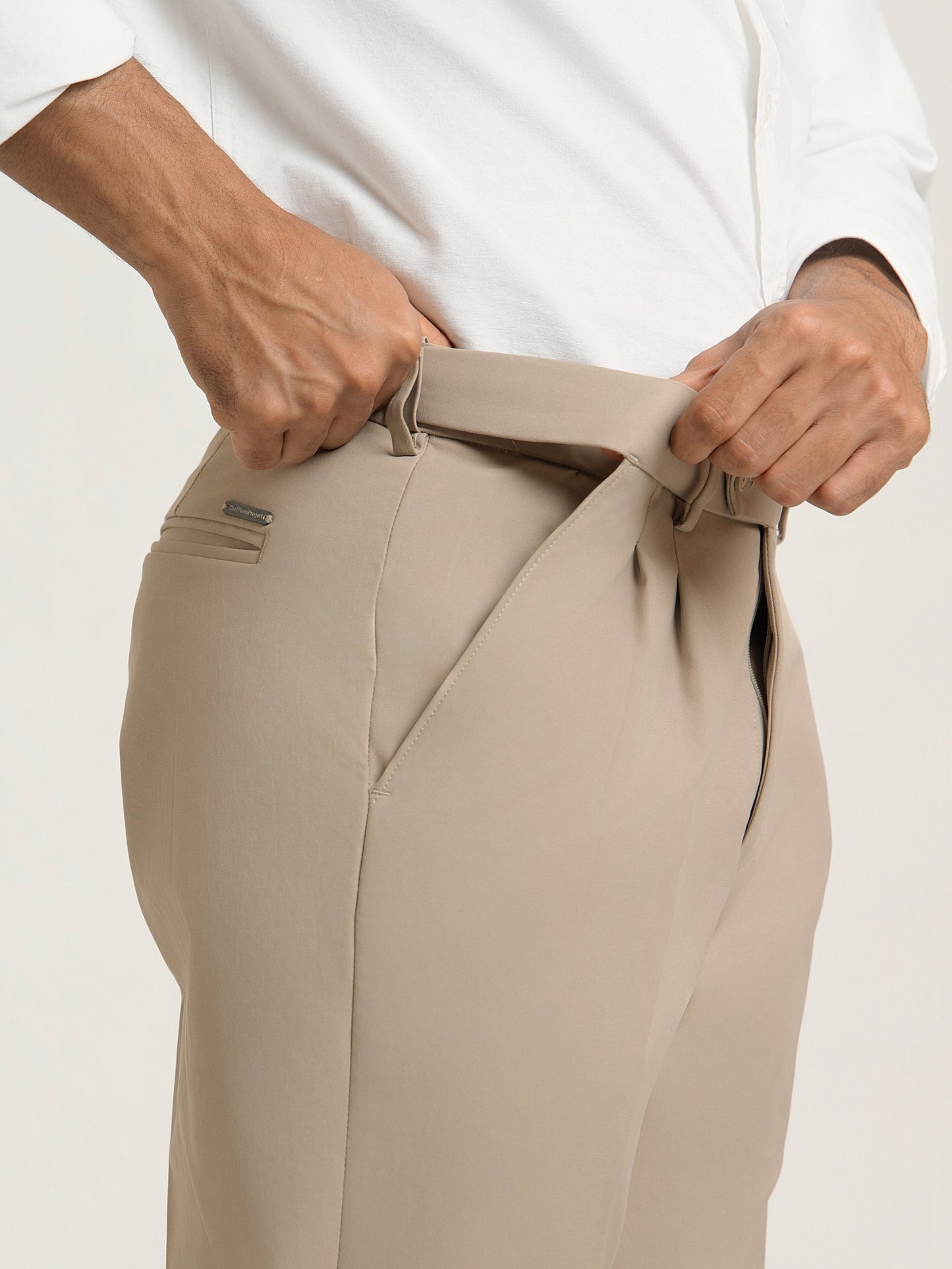 Japanese Beige Straight Fit Pleated Formal Trousers