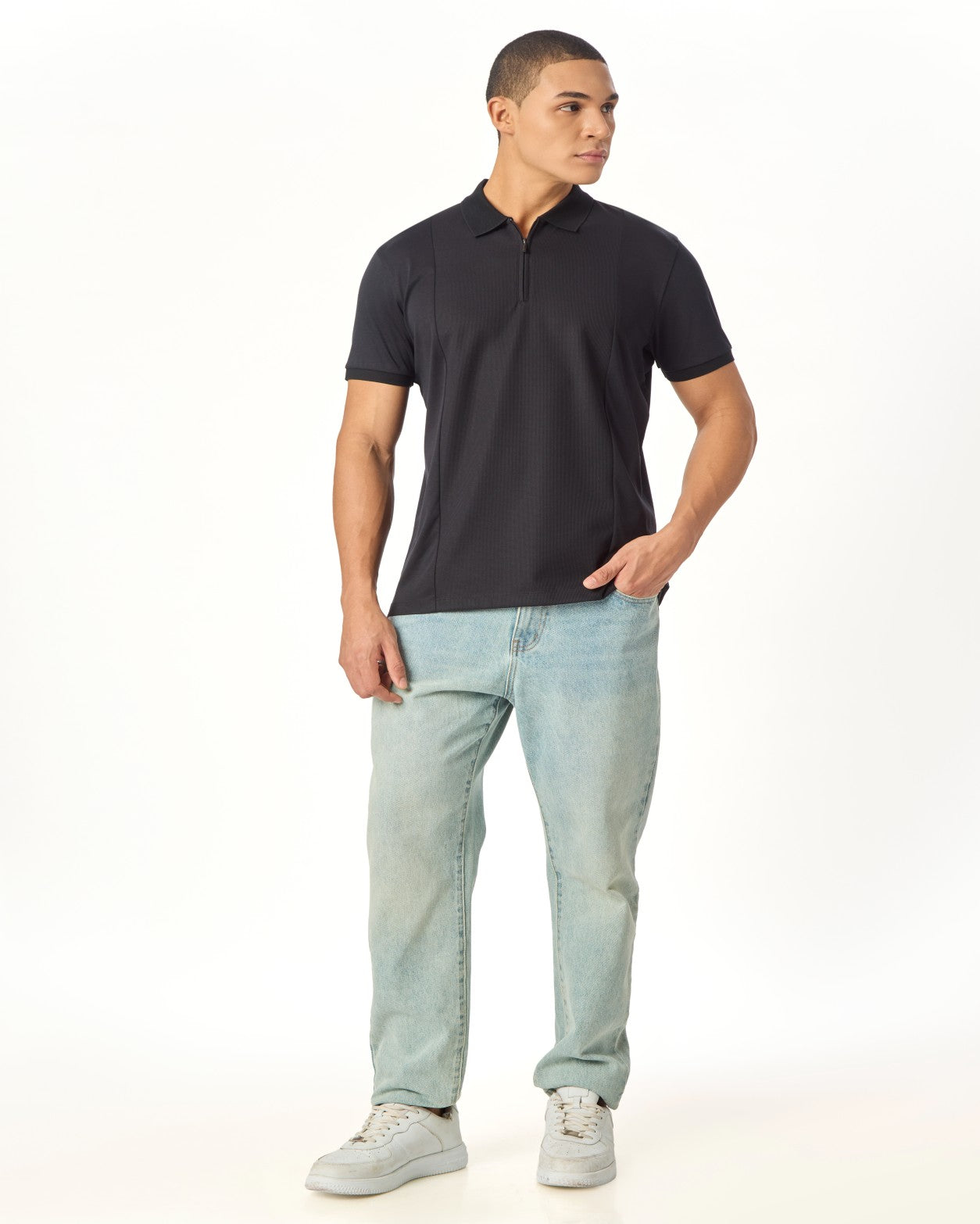 NOIR LUXE ZIPPER POLO BLACK