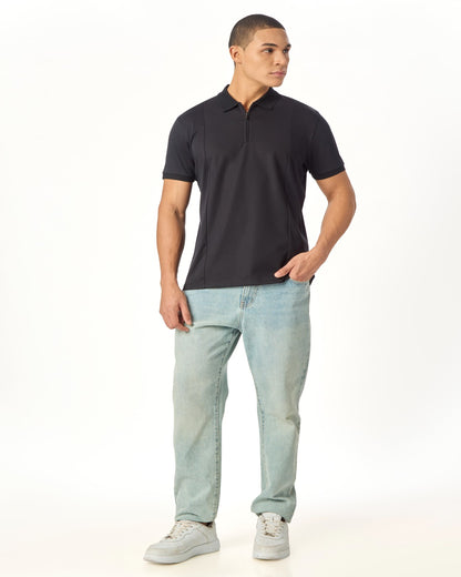 NOIR LUXE ZIPPER POLO BLACK