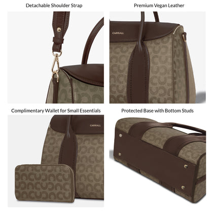 Carriall Dazzle Womens Vegan Leather Tote bagfor women & girls (Beige)