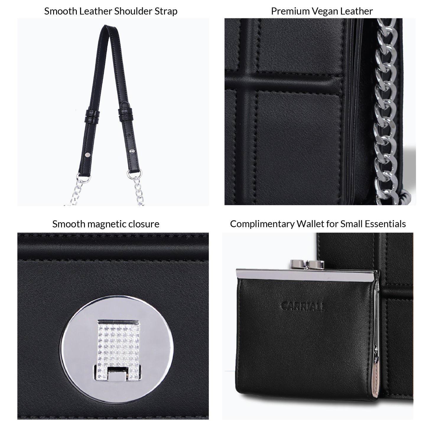Carriall Fable Womens Vegan Leather Handbag for women & girl (Black)