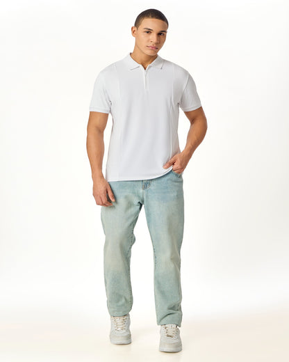 NOIR LUXE  ZIPPER POLO WHITE