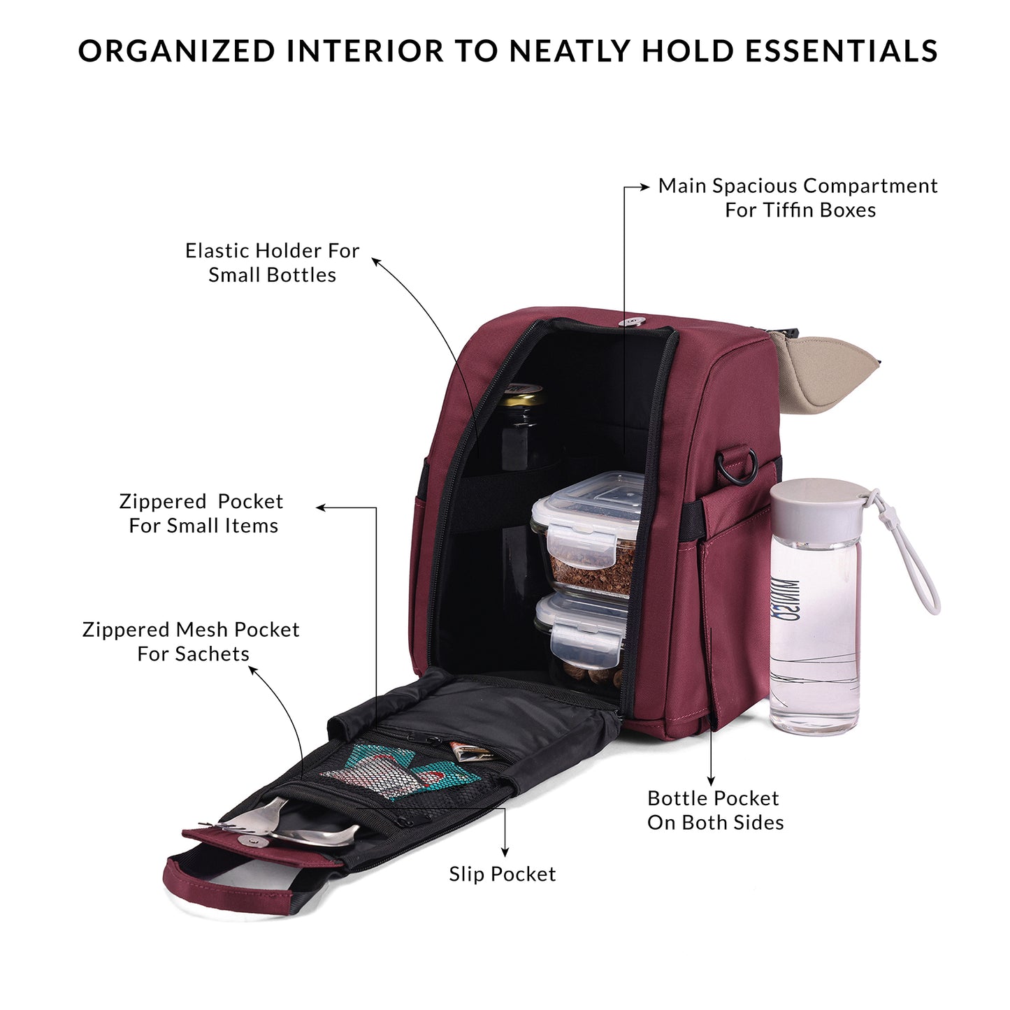 Carriall Nova Meal Bag Maroon Lunch Bag For Men, Women & Kids (Boys/Girls) (Maroon)
