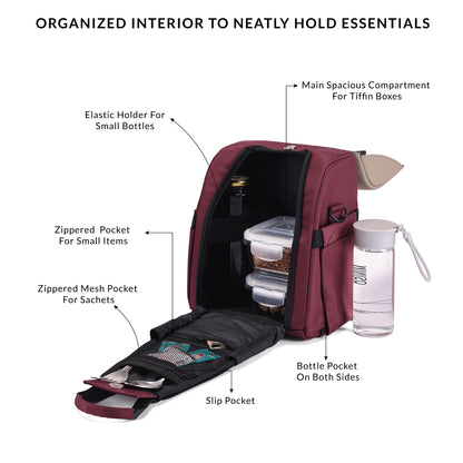 Carriall Nova Meal Bag Maroon Lunch Bag For Men, Women & Kids (Boys/Girls) (Maroon)