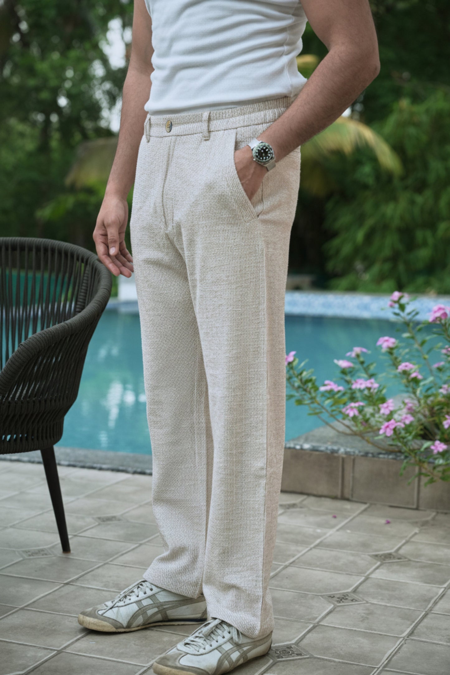 Seer Sucker 100% Cotton Straight Fit Beige Pant | Hamptons at Broadway