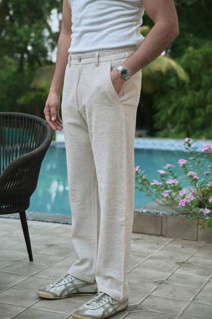 Seer Sucker 100% Cotton Straight Fit Beige Pant | Hamptons at Broadway