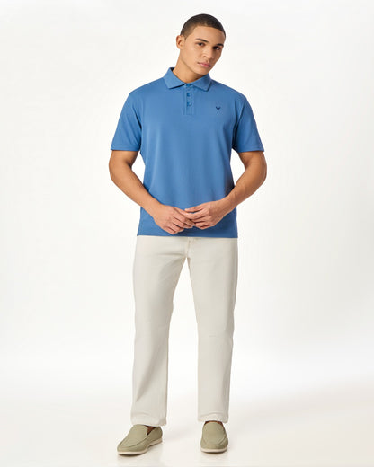 ARIN â€“ The Lucky Dove Blue Polo with Suede Detail