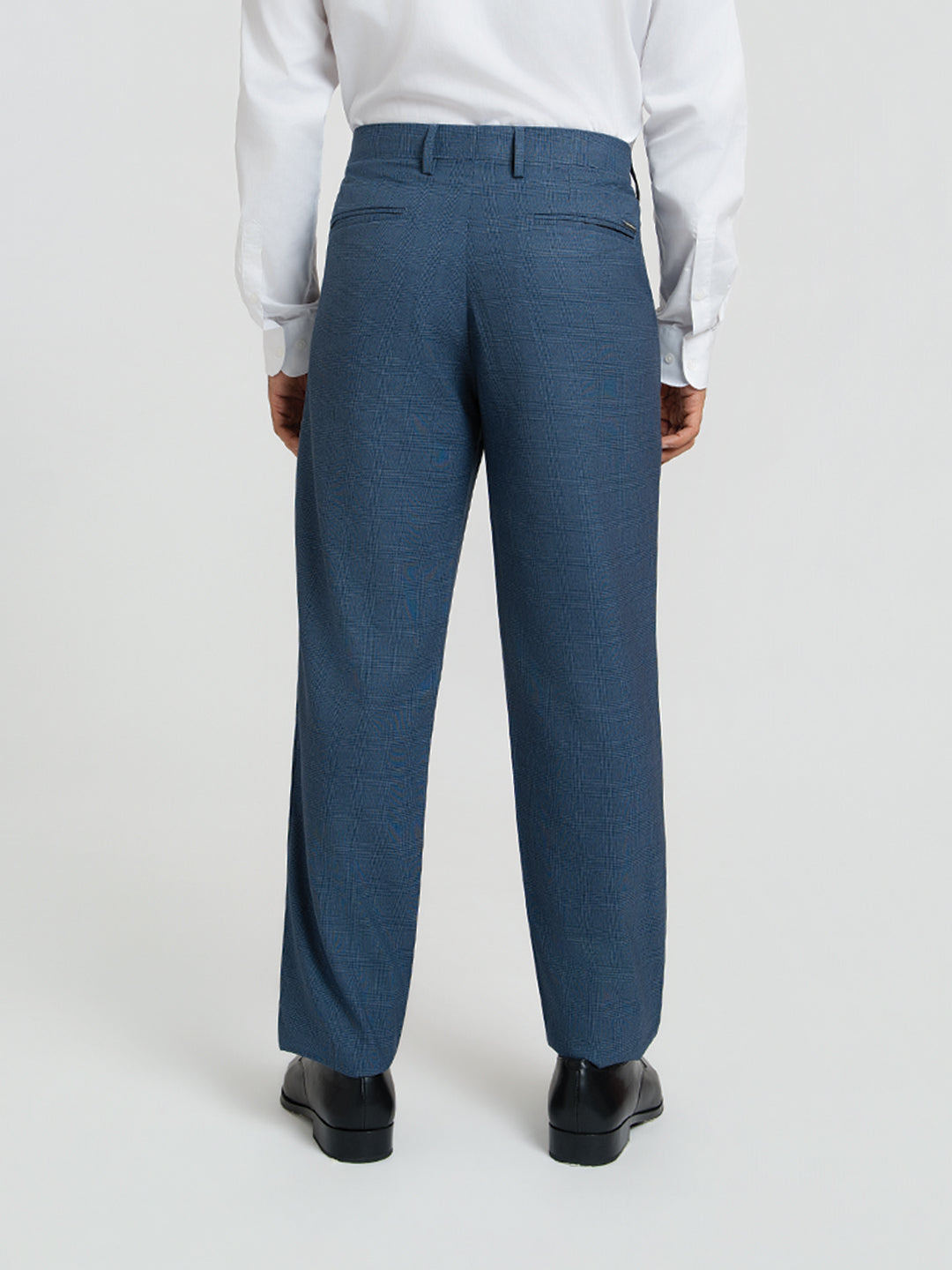Dynasty Blue Checks Relaxed Fit Formal Trousers