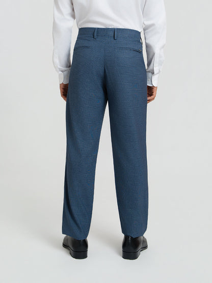 Dynasty Blue Checks Relaxed Fit Formal Trousers
