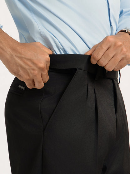 Japanese Black Straight Fit Pleated Formal Trousers