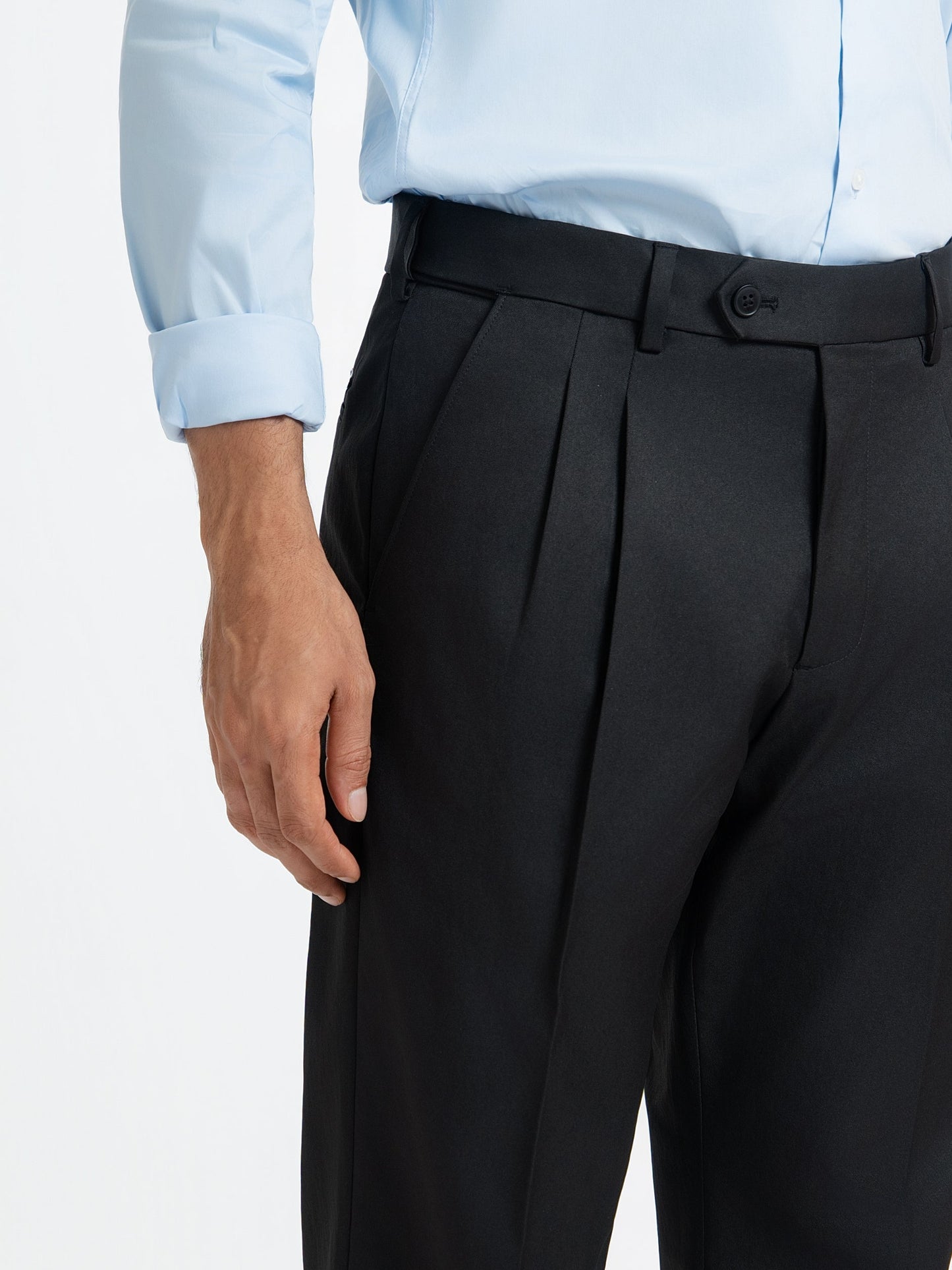 Japanese Black Straight Fit Pleated Formal Trousers