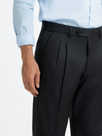 Japanese Black Straight Fit Pleated Formal Trousers