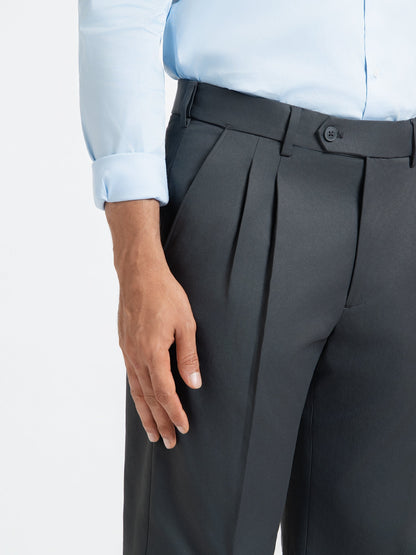 Japanese Grey Straight Fit Pleated Formal Trousers