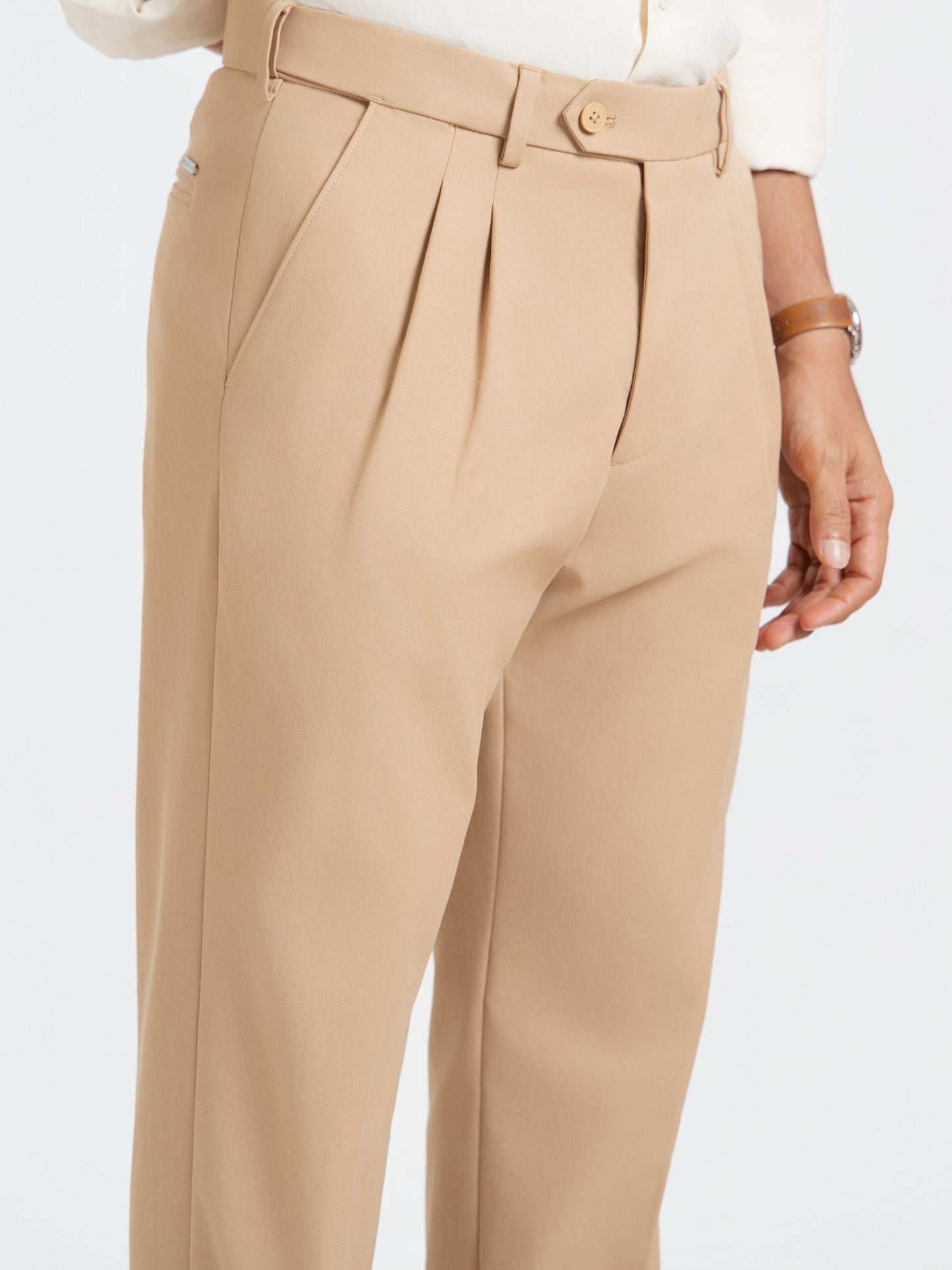 Japanese Khaki Straight Fit Pleated Formal Trousers