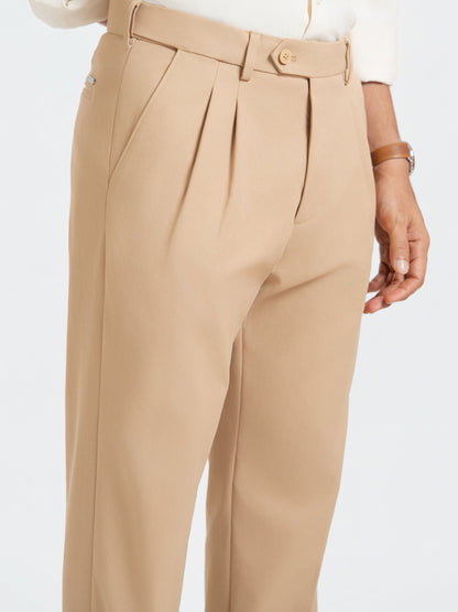 Japanese Khaki Straight Fit Pleated Formal Trousers