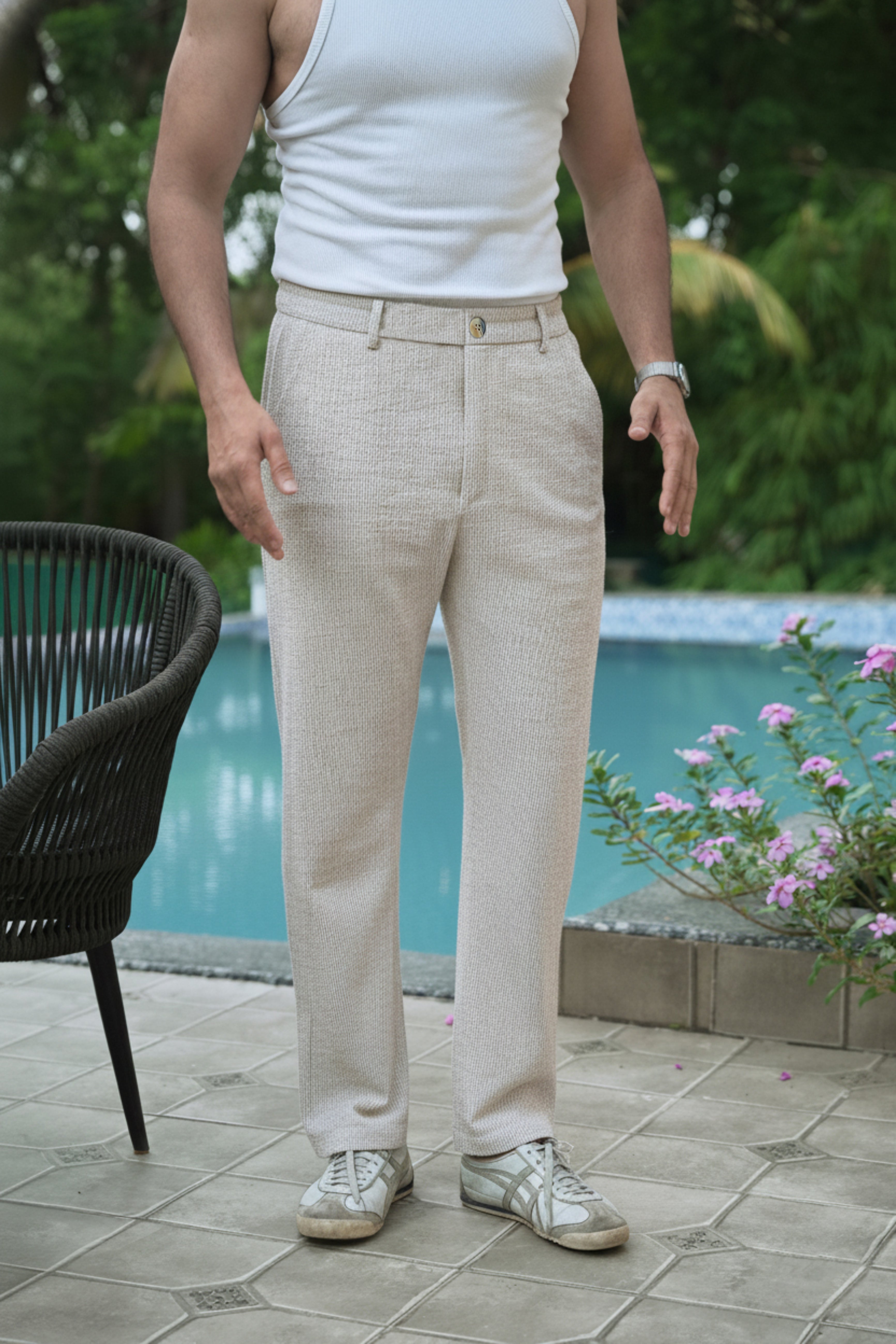 Seer Sucker 100% Cotton Straight Fit Beige Pant | Hamptons at Broadway