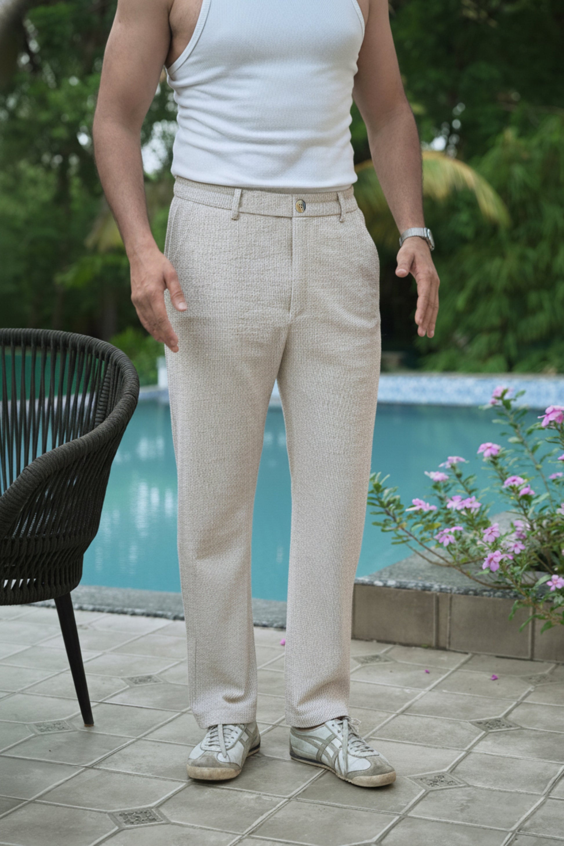 Seer Sucker 100% Cotton Straight Fit Beige Pant | Hamptons at Broadway