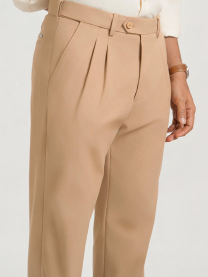 Japanese Khaki Straight Fit Pleated Formal Trousers