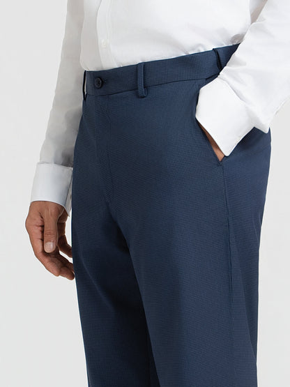 Offshore Blue Mini Checks Relaxed Fit Formal Trousers