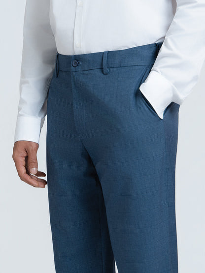 Dynasty Blue Checks Relaxed Fit Formal Trousers