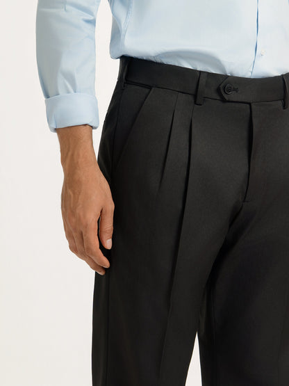 Japanese Black Straight Fit Pleated Formal Trousers
