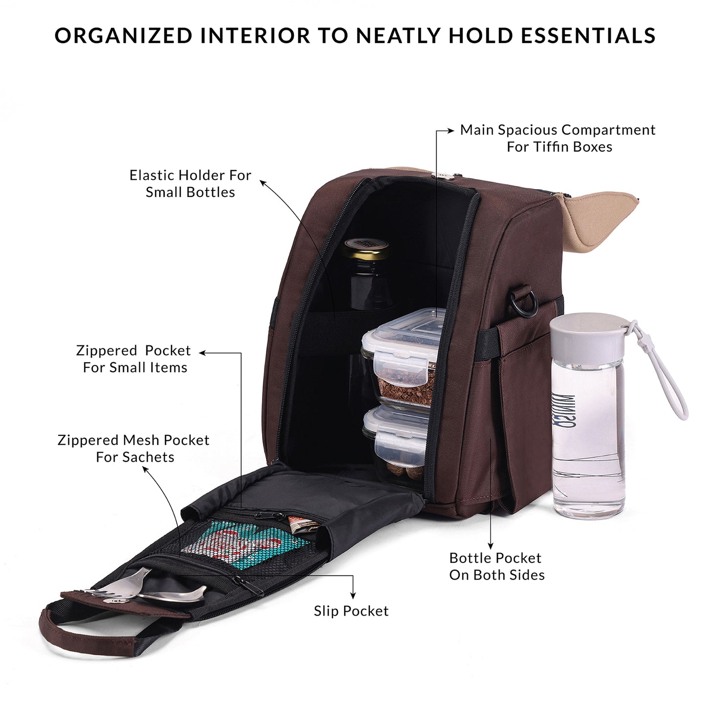 Carriall Nova Meal Bag Brown Lunch Bag/ Tiffin Bag  For Men, Women & Kids (Boys/Girls) (Brown)