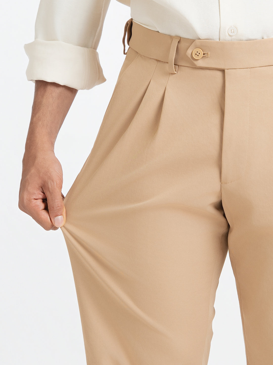 Japanese Khaki Straight Fit Pleated Formal Trousers