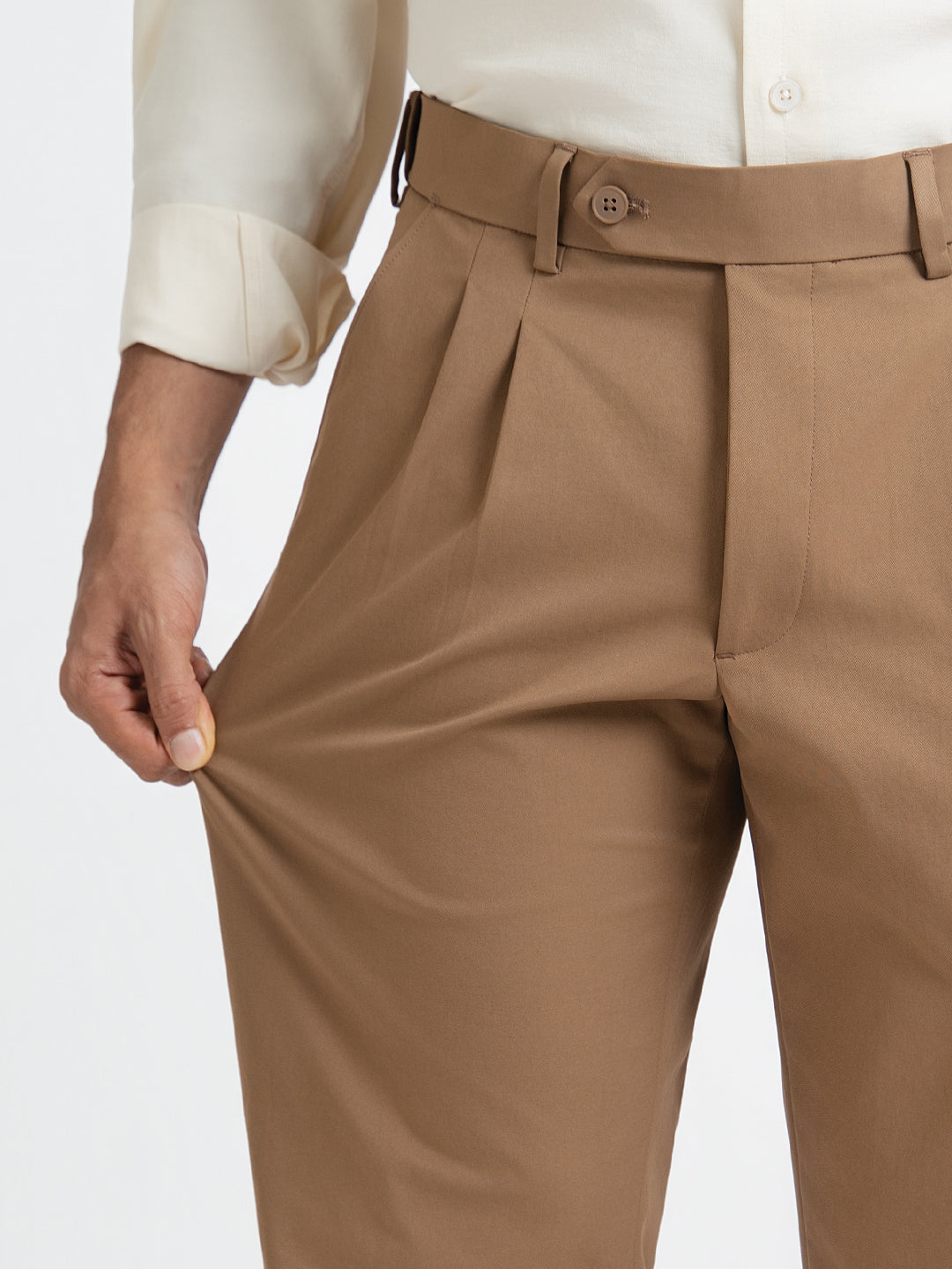 Japanese Brown Straight Fit Pleated Formal Trousers