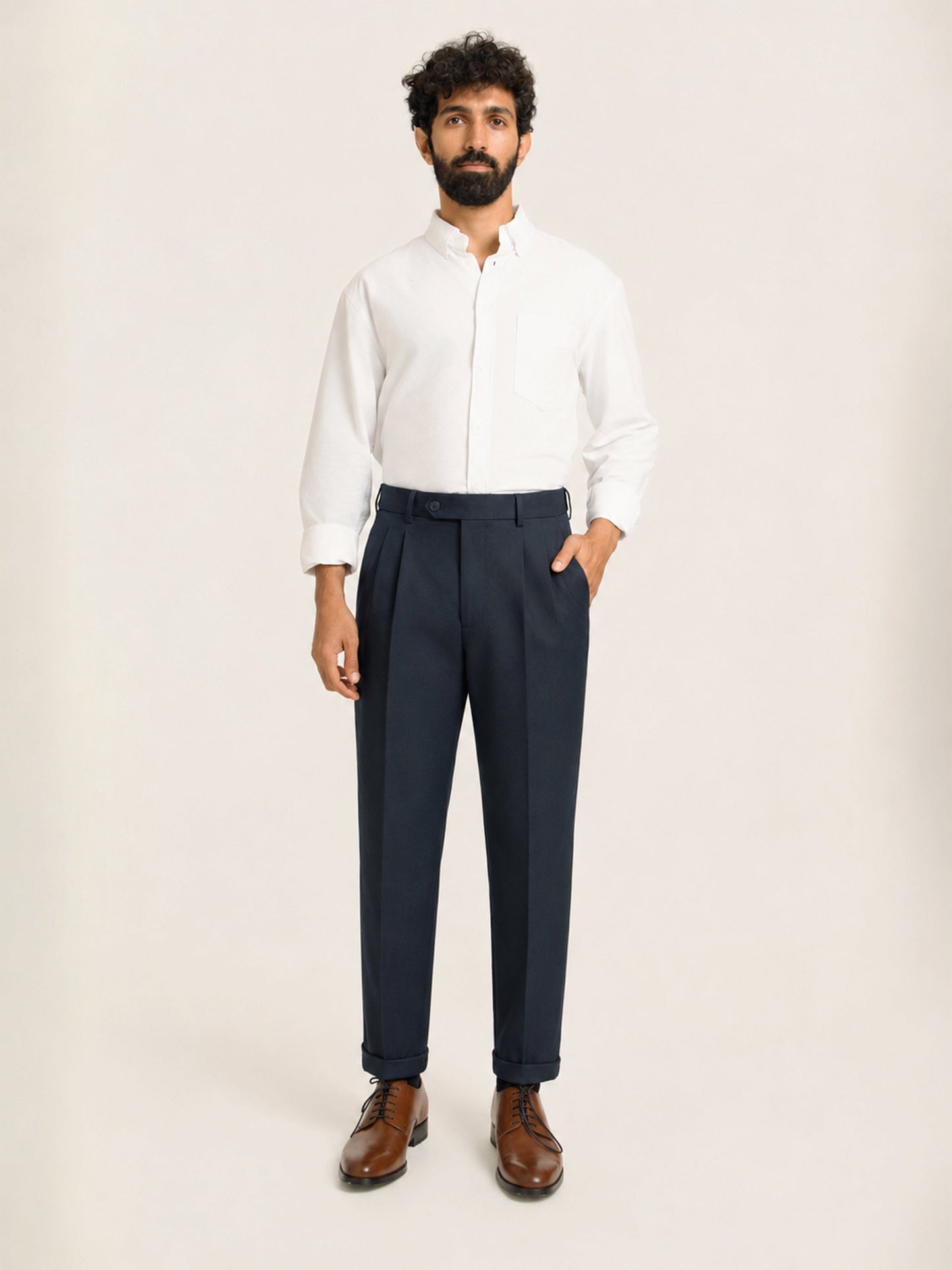 Japanese Navy Straight Fit Pleated Formal Trousers