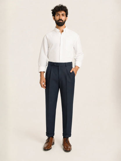 Japanese Navy Straight Fit Pleated Formal Trousers